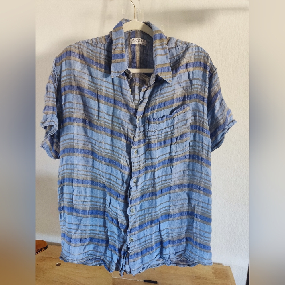 Vivaldi Made In Italy‎ Mens Short Sleeve Shirt Rayon Acetate Blend Size 3